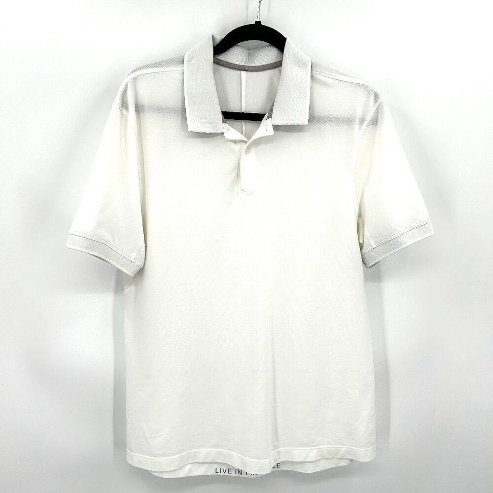 LULULEMON Men's White Short Sleeve Athleisure Casual Polo Shirt Size Medium
